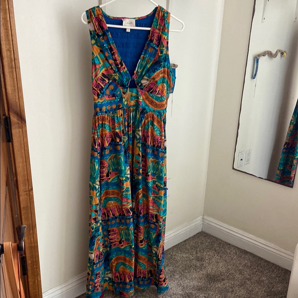 Cleobella Resort Blue Orange Maxi Sundress